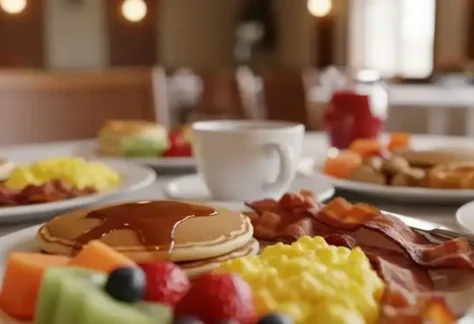 church third sunday breakfast spread pancakes eggs bacon fruit
